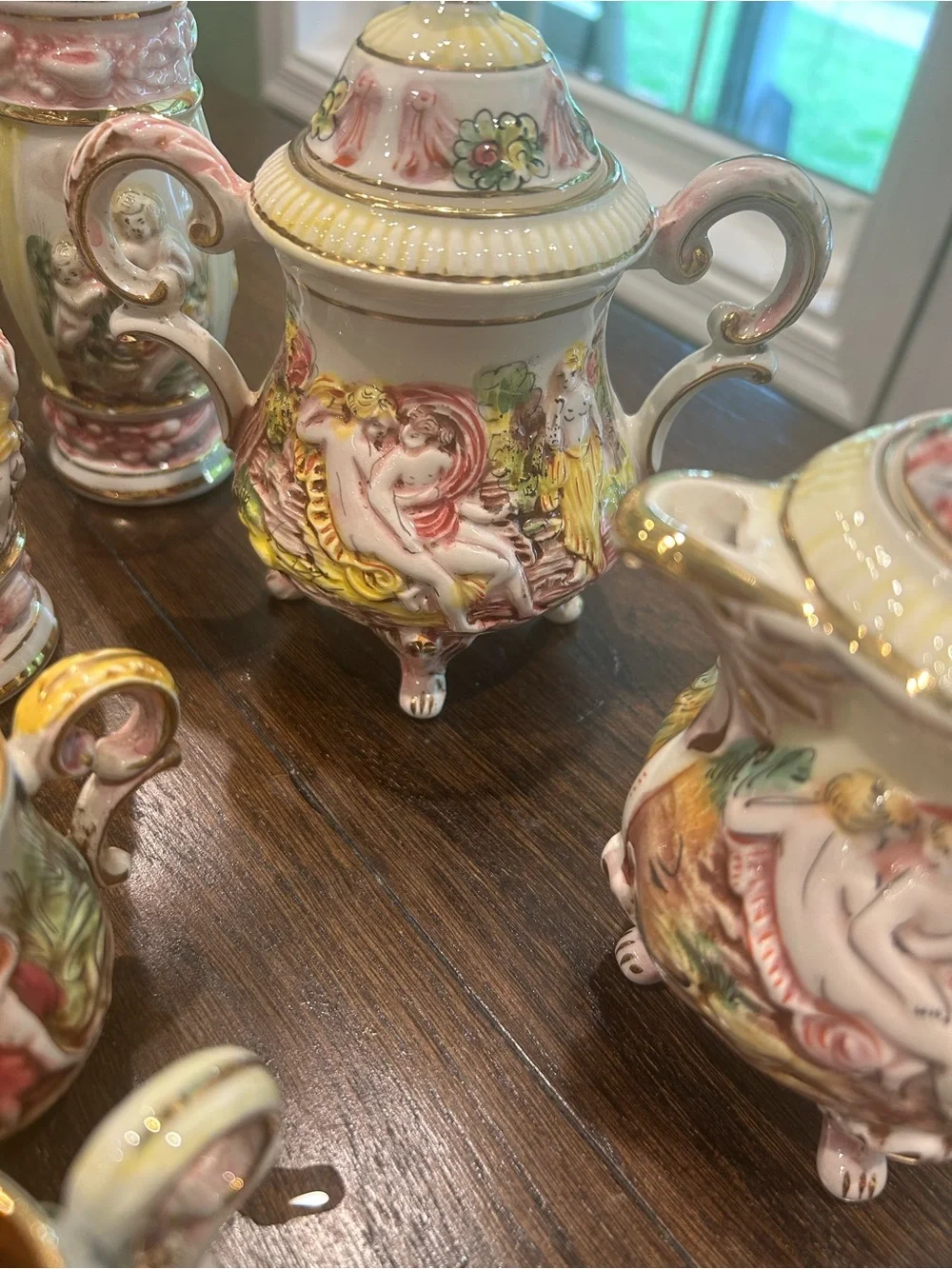 Antique R. Capodimonte Italy Nude/Cherubs Demitasse Coffee Pitcher Cream/Sugar